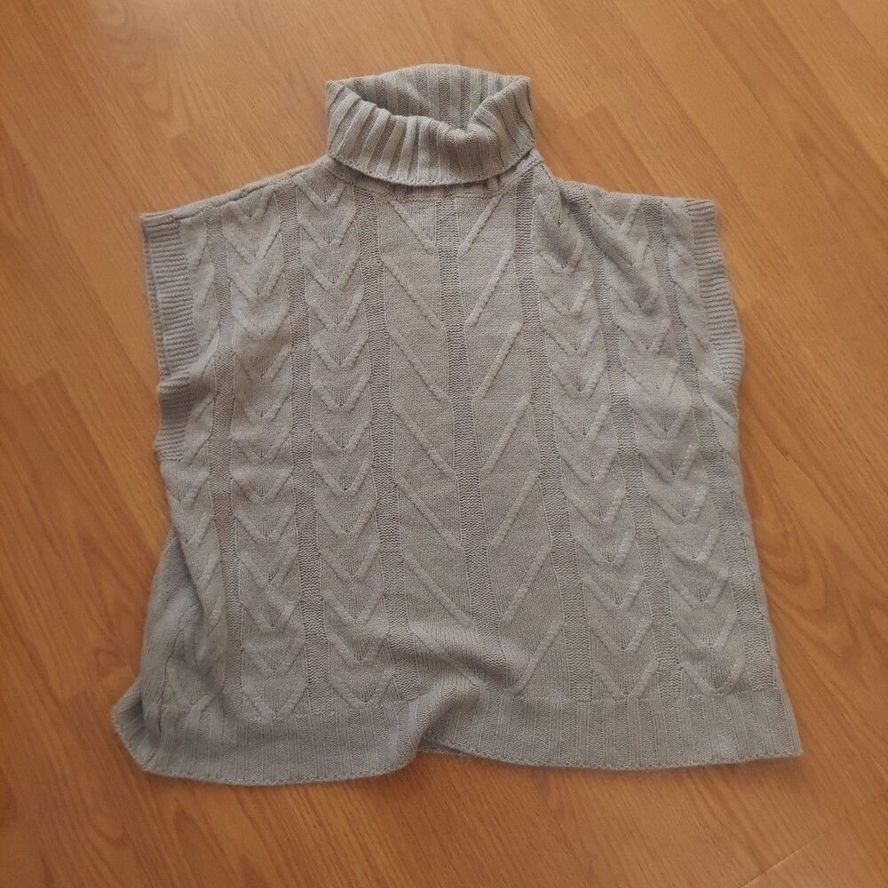 Shein Grey Cap Sleeve Turtleneck Cable Knit Sweater Sz Large
